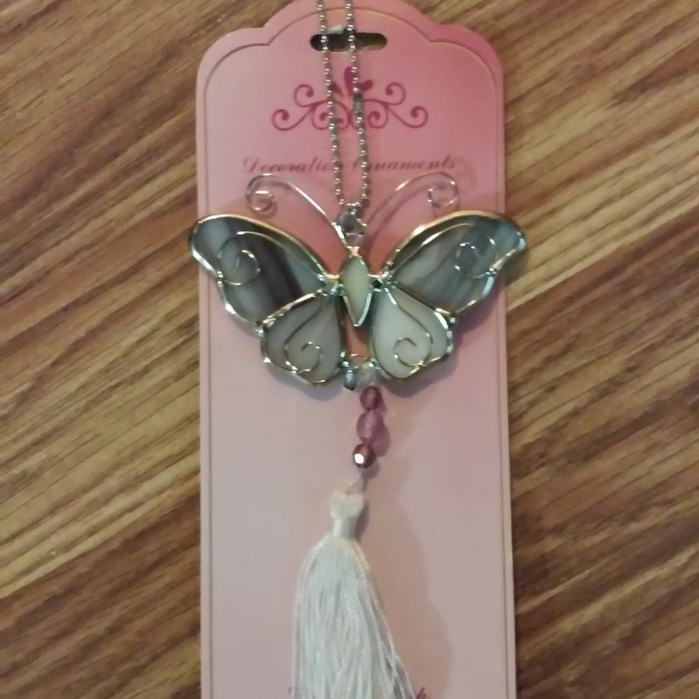 Stained Glass Butterfly Ornament New 8" Long 3 1/4" Wide Made Well Beautiful